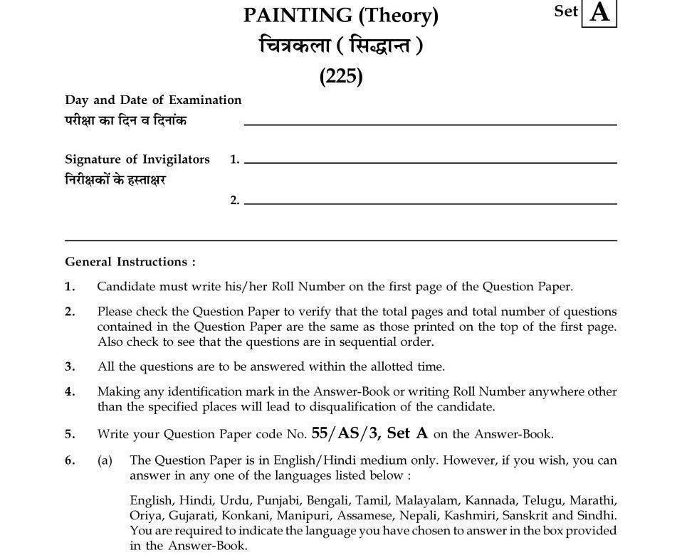  Nios Class 10th Painting  Previous Year Question Paper
