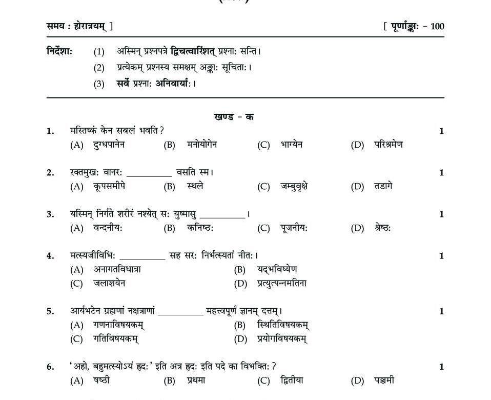  Nios Class 10th Sanskrit Previous Year Question Papers