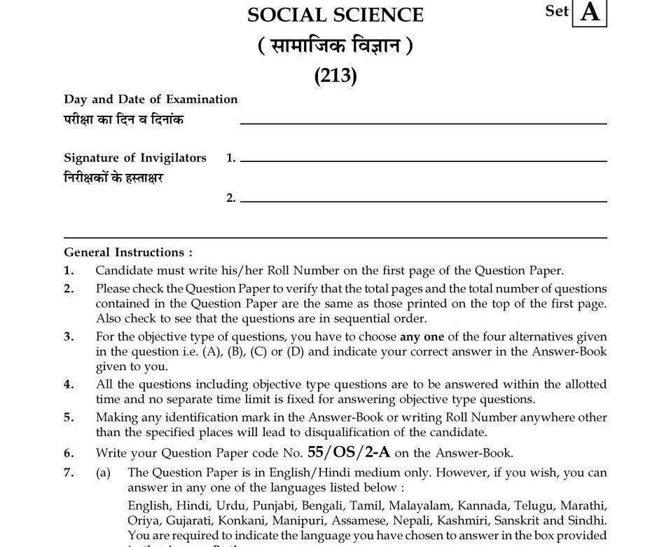  Nios Class 10th Soc. science Previous Year Question Paper