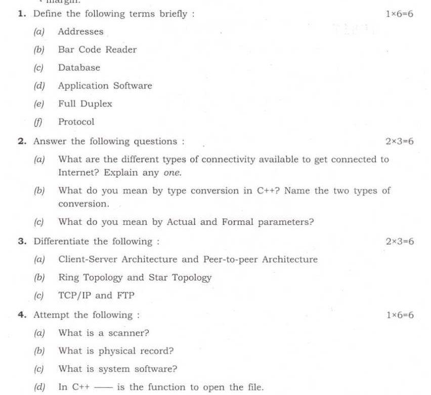  Nios Previous Year Question Papers of Computer Science (330) class 12th