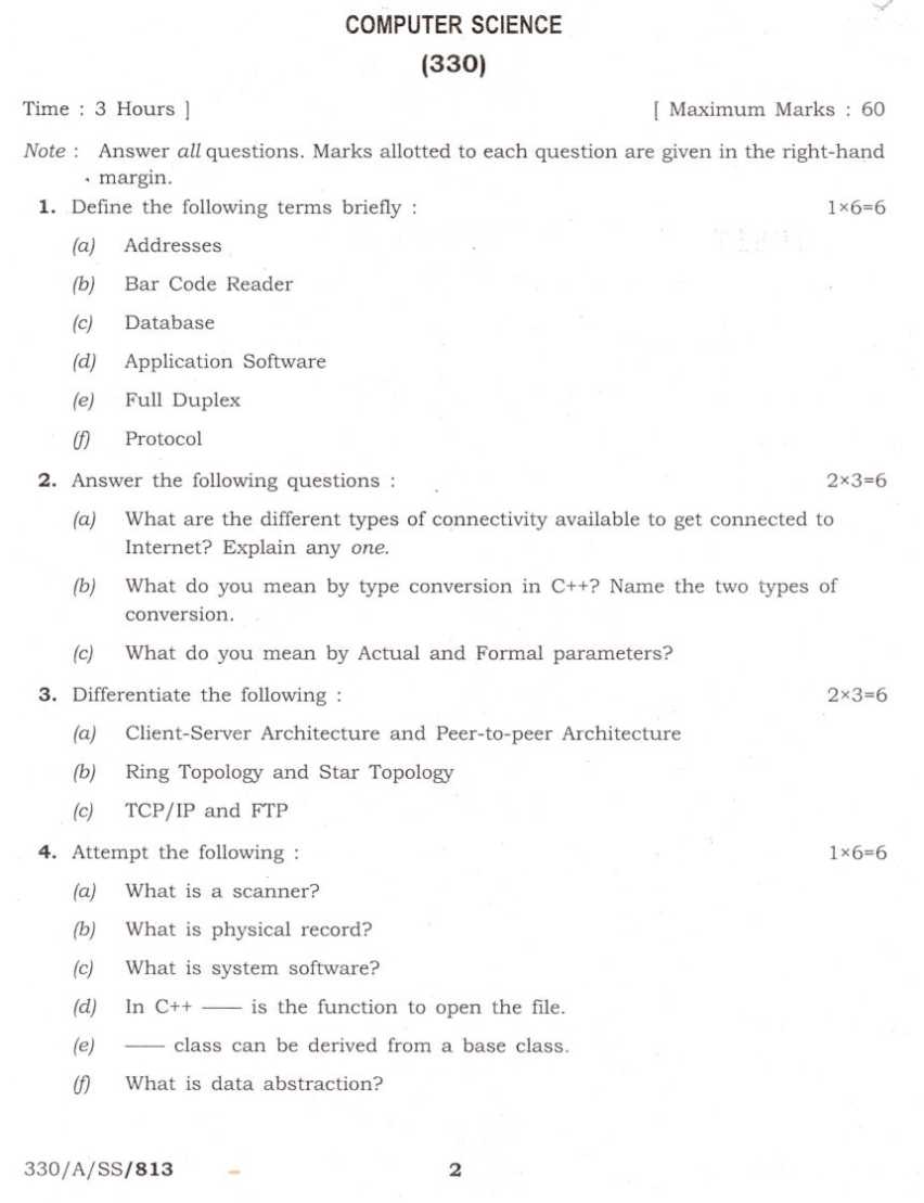  Nios Previous Year Question Papers of Computer Science (330) class 12th